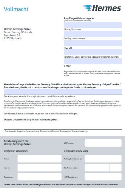hermes abstellgenehmigung online